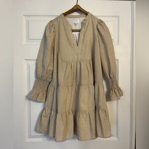 Sugarlips Beige & Cream Striped Tiered Dress